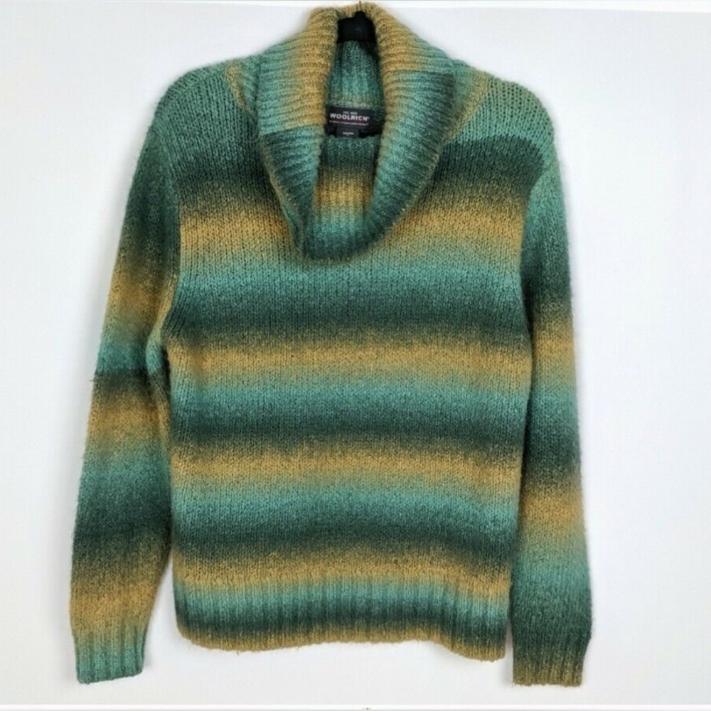 Woolrich Striped Turquoise Sweater with Cowl Turtleneck size Large